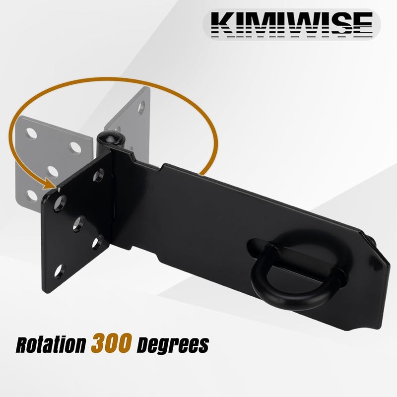 KIMIWISE 5 Inch Door Hasp Stainless Steel Hasp Latch, Heavy Duty Black Padlock for Fence Gates, Doors, and Cabinets, Brushed Surface Finish, 2 Pack - Image 4